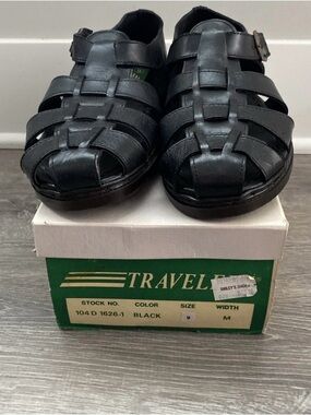 Travelers Brand Men’s Sandals 104D1626-1 Black Size 9 M Fisherman Style Vintage